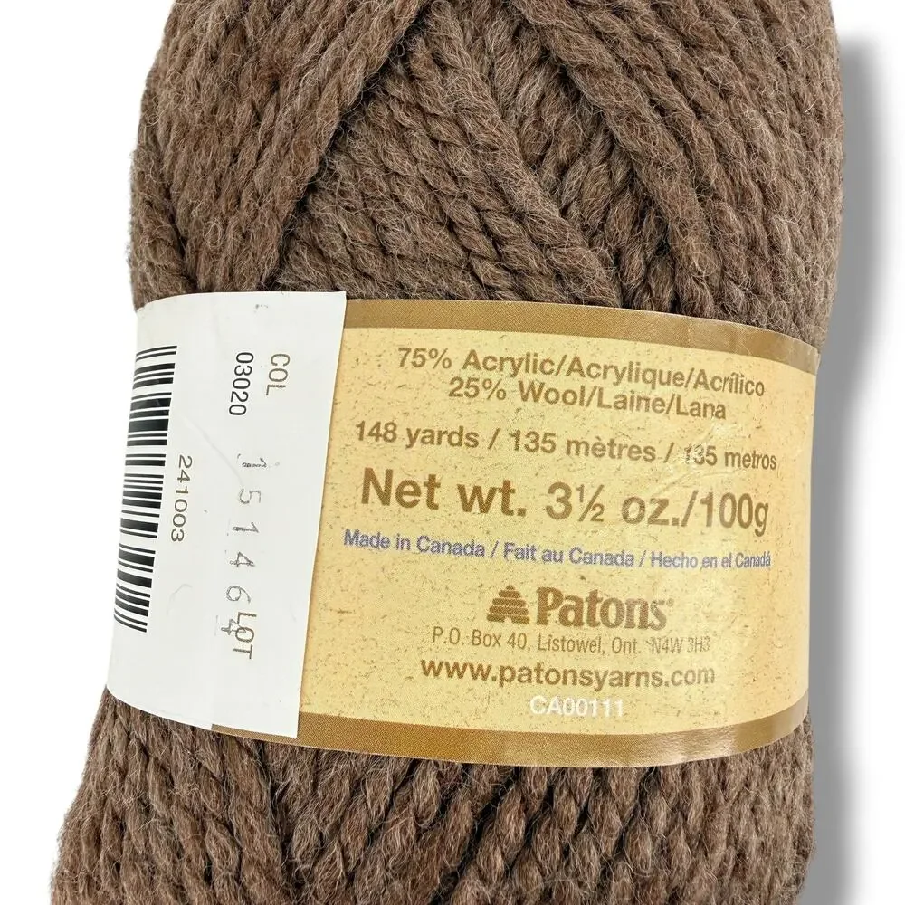 Patons Shetland Chunky Yarn 6 Skeins Deep Taupe Brown 03020 Wool Acrylic 100g
